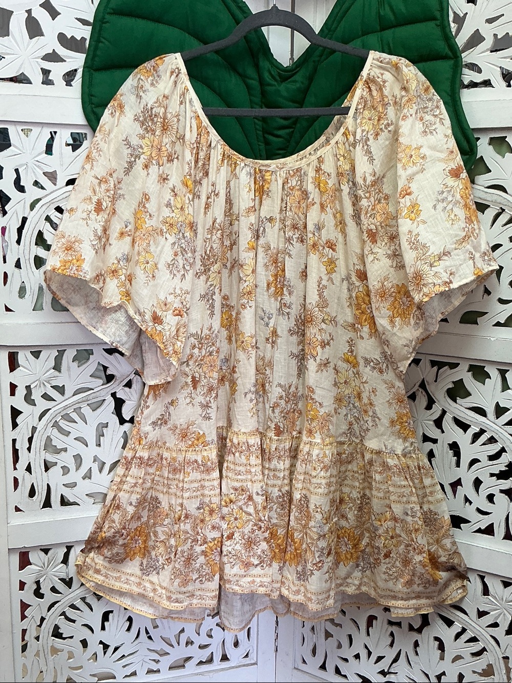 Spell & the gypsy boho floral mustard flowy mini dress with sleeves. Size M.